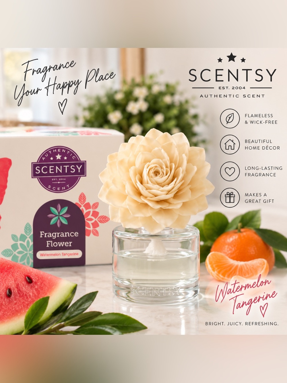 Scentsy Watermelon Tangerine Fragrance Flower Diffuser – New